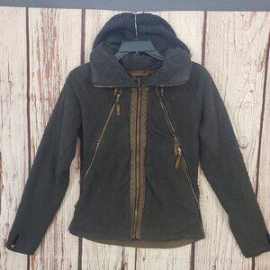 Kuhl Women Brown Fleece Jacket Full Zip Hooded Pockets Small 100% Polyester